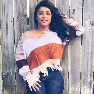 ‘Spiked Cider’ destroyed color block sweater